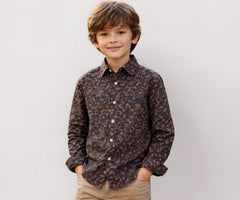 Boys Maroon Floral Full Sleeve Shirt