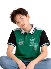 Boys Green Embroidered Polo T-Shirt