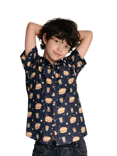 Boys Navy Blue Conversational Half Sleeve Shirt