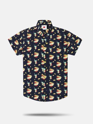Boys Navy Blue Conversational Half Sleeve Shirt