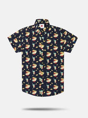 Boys Navy Blue Conversational Half Sleeve Shirt