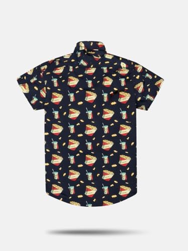 Boys Navy Blue Conversational Half Sleeve Shirt
