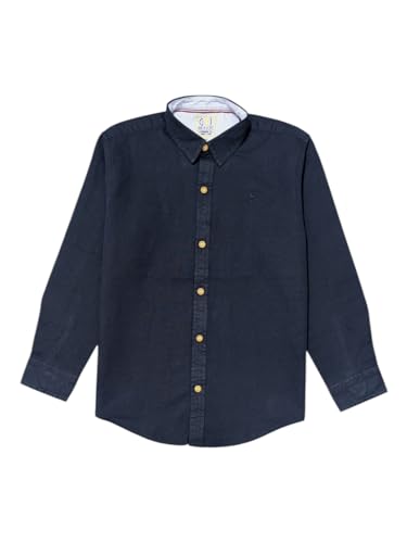 Gini and Jony boys navy blue solid linen full-sleeve shirt for ages 18-24 months, casual and comfortable for boys.
