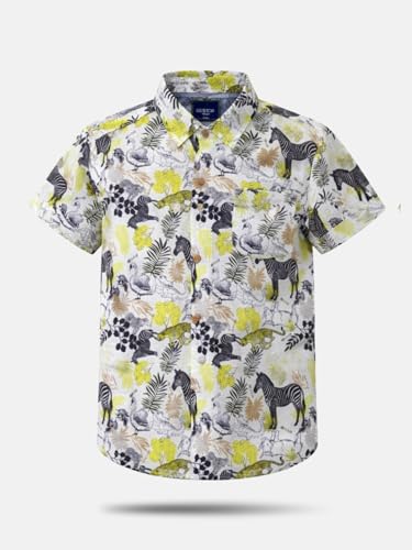 Boys White Tropical Print Half Sleeve Shirt