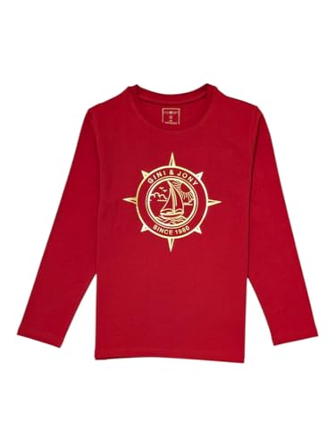 Gini and Jony Boys Red Metallic Print Cotton Full Sleeves T-Shirt 7-8 Years