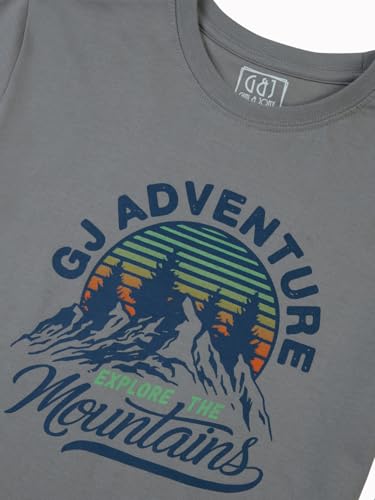 Gini & Jony boys grey graphic cotton T-shirt with half sleeves for ages 18-24 months, perfect for summer wear.