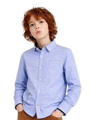 Boys Blue Solid Full Sleeve Shirt