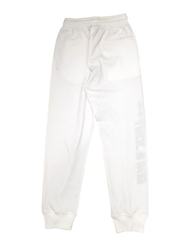 Gini and Jony boys white cotton track pants with typography print and elasticated waist, suitable for ages 12-18 months.