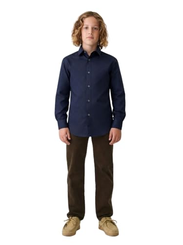 Boys Navy Blue Textured Full Sleeve Shirt