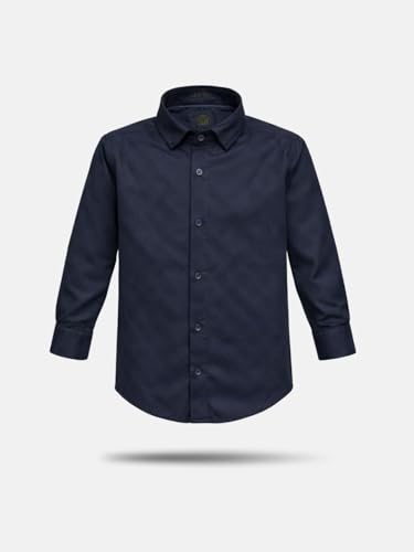 Boys Navy Blue Textured Full Sleeve Shirt