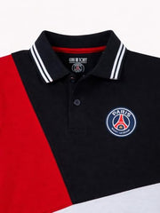 Boys Navy Blue Color Block Half Sleeve Polo T-Shirt
