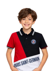 Boys Navy Blue Color Block Half Sleeve Polo T-Shirt