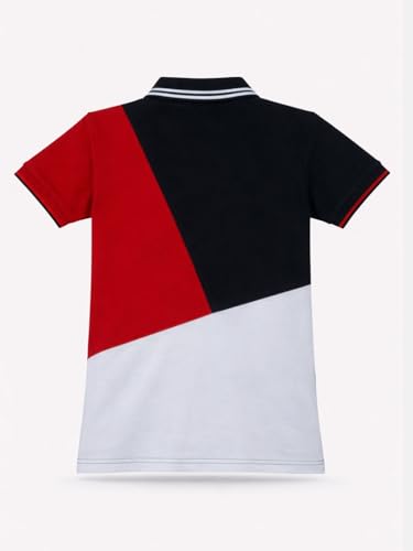 Boys Navy Blue Color Block Half Sleeve Polo T-Shirt