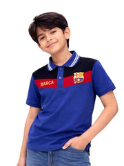 Boys Blue Color Block Half Sleeve Polo T-Shirt