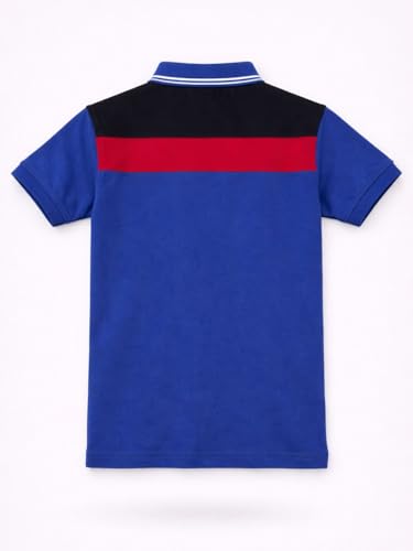 Boys Blue Color Block Half Sleeve Polo T-Shirt