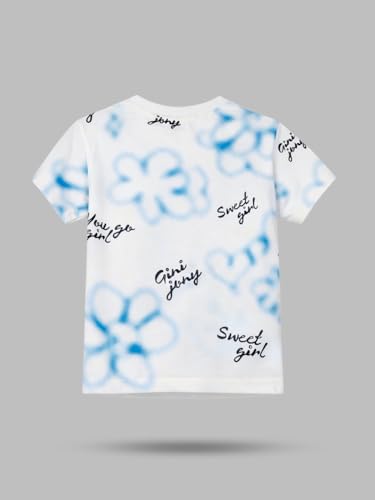 Gini and Jony Girls White Graphic Cotton Knit Top