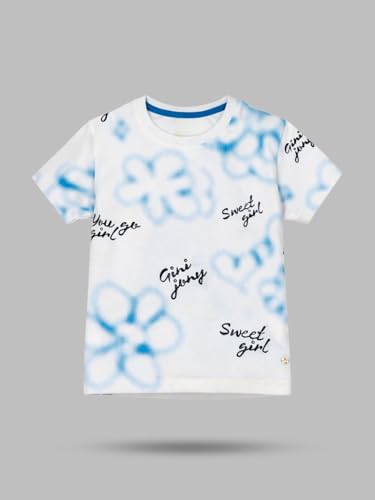 Gini and Jony Girls White Graphic Cotton Knit Top