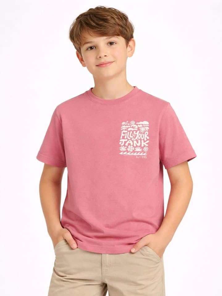 Off-white cotton boys' graphic T-shirt by Gini & Jony featuring bold print and short sleeves.