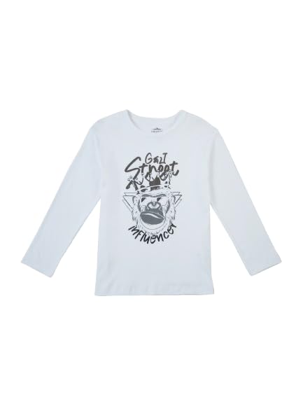 Gini and Jony Girls White Graphic Cotton Knits Top Full Sleeves 3-4 Years