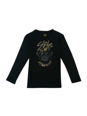 Black graphic cotton knit top for girls, full sleeves, Gini and Jony brand, suitable for 3-4 years old.