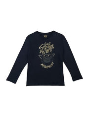 Gini and Jony navy blue girls' graphic cotton knit top with full sleeves for ages 3-4 years, suitable for casual wear.