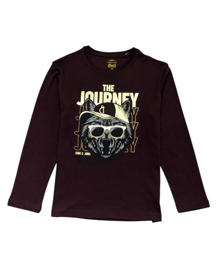 Gini and Jony Girls Maroon Graphic Cotton Knits Top Full Sleeves 3-4 Years