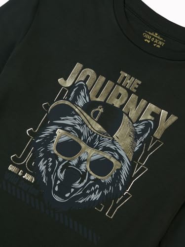 Gini and Jony Girls Olive Graphic Cotton Knits Top Full Sleeves 3-4 Years