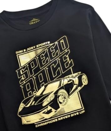 Gini and Jony Boys Black Mettalic Cotton T-Shirt Full Sleeves 3-4 Years