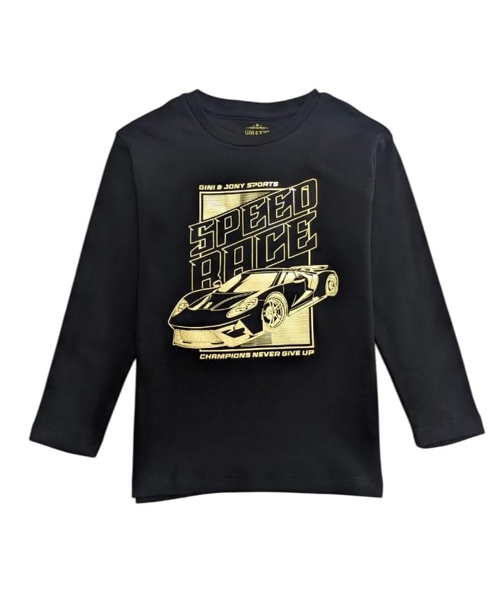 Gini and Jony Boys Black Mettalic Cotton T-Shirt Full Sleeves 3-4 Years