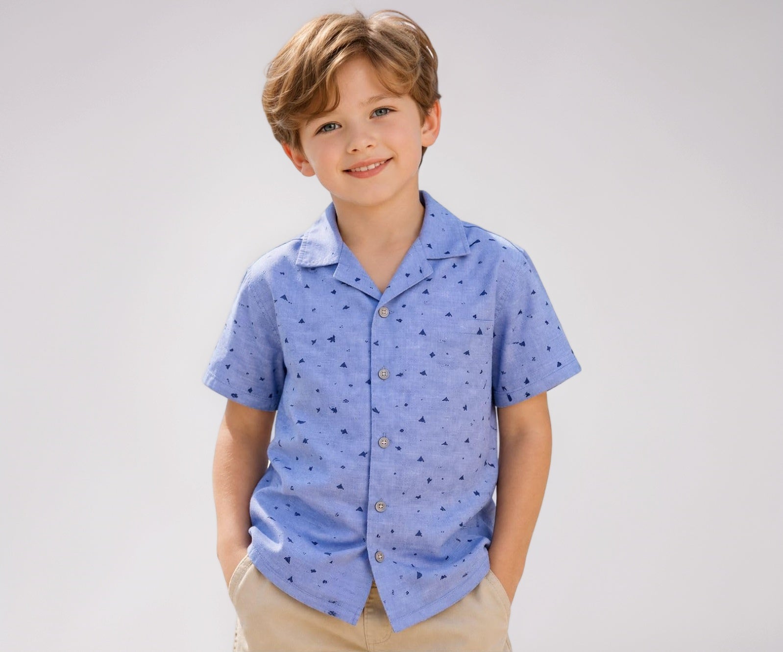 Gini and Jony Boys Blue Printed Cotton Shirt Half Sleeves 7-8 Years