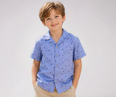 Gini and Jony Boys Blue Printed Cotton Shirt Half Sleeves 7-8 Years
