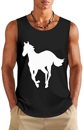 Horse-White Pony Tank Tops Men Loose Sleeveless Shirts Gym Muscle Tees Beach T Shirt M