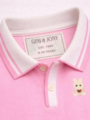 Gini and Jony Girls Pink Applique Cotton Half Sleeves Polo Top 4-5 Years