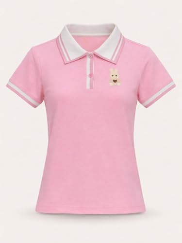Gini and Jony Girls Pink Applique Cotton Half Sleeves Polo Top 4-5 Years
