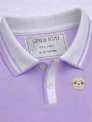 Gini and Jony Girls Purple Applique Cotton Half Sleeves Polo Top 4-5 Years