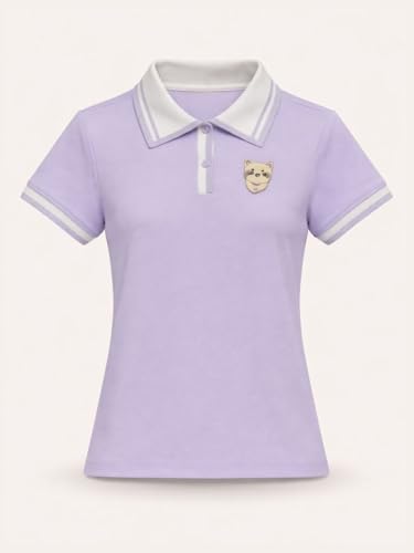 Gini and Jony Girls Purple Applique Cotton Half Sleeves Polo Top 4-5 Years