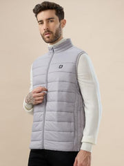 Status Quo Mens Solid Lightweight Stand Collar Sleeveless Quilted Puffer Jacket | 100% Nylon | LT.GREY | M Size