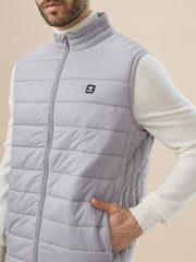 Status Quo Mens Solid Lightweight Stand Collar Sleeveless Quilted Puffer Jacket | 100% Nylon | LT.GREY | M Size
