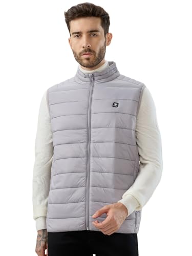 Status Quo Mens Solid Lightweight Stand Collar Sleeveless Quilted Puffer Jacket | 100% Nylon | LT.GREY | M Size