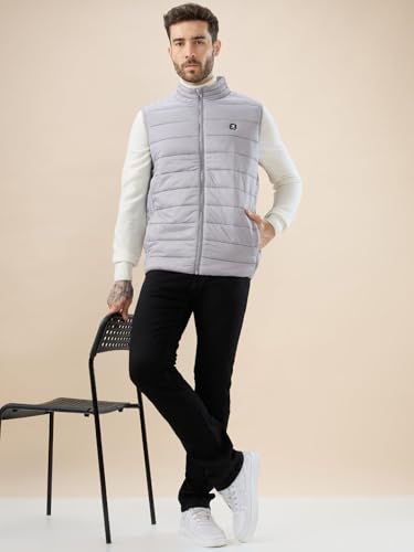 Status Quo Mens Solid Lightweight Stand Collar Sleeveless Quilted Puffer Jacket | 100% Nylon | LT.GREY | M Size