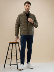 Status Quo Mens Solid Quilted Puffer with Stand Collar Reversible Jacket | 100% Polyester | BLACK/OLIVE | M Size