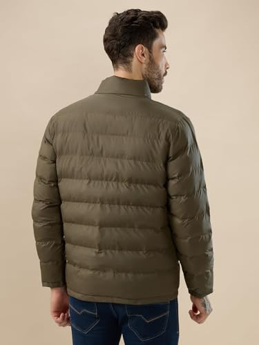 Status Quo Mens Solid Quilted Puffer with Stand Collar Reversible Jacket | 100% Polyester | BLACK/OLIVE | M Size