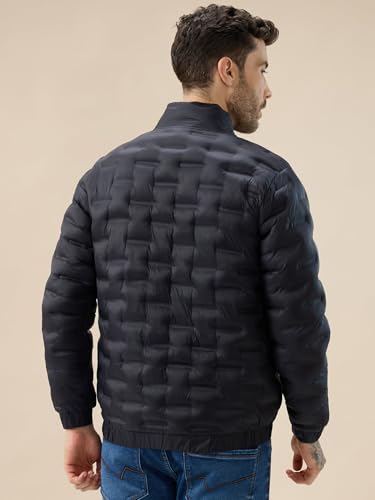 Status Quo Men's Solid Quilted Mock Collar Full Sleeves Puffer Jacket | 100% Nylon | Black | M Size