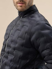 Status Quo Men's Solid Quilted Mock Collar Full Sleeves Puffer Jacket | 100% Nylon | Black | M Size