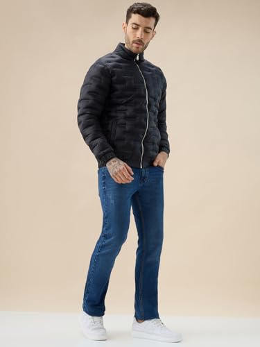 Status Quo Men's Solid Quilted Mock Collar Full Sleeves Puffer Jacket | 100% Nylon | Black | M Size