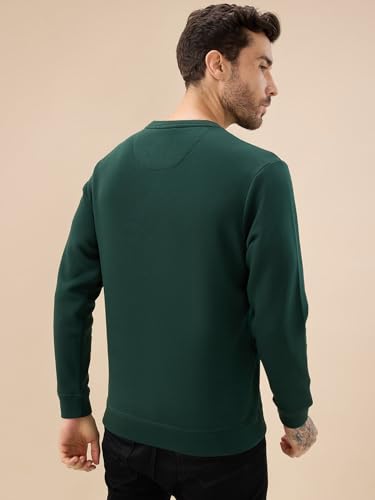 Status Quo Men's Chest Rubber Typography Print Full Sleeve Round Neck Fleece Sweatshirt | 60% Cotton 40% Polyester | Bottle Green | M Size