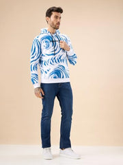 Status Quo Men's Tie-Dye Print Hooded Fleece Sweatshirt with Kangaroo Pocket | 60% Cotton 40% Polyester | White | M Size