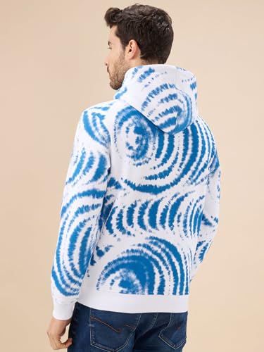 Status Quo Men's Tie-Dye Print Hooded Fleece Sweatshirt with Kangaroo Pocket | 60% Cotton 40% Polyester | White | M Size