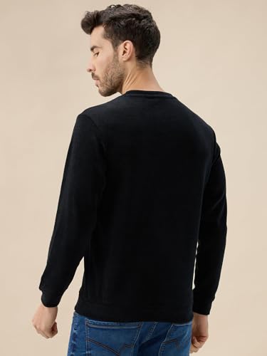 Status Quo Men's Solid Chest Typography Print Round Neck Full Sleeves Textured Sweatshirt | 99% Polyester 1% Lycra | Black | M Size