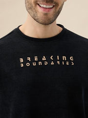 Status Quo Men's Solid Chest Typography Print Round Neck Full Sleeves Textured Sweatshirt | 99% Polyester 1% Lycra | Black | M Size